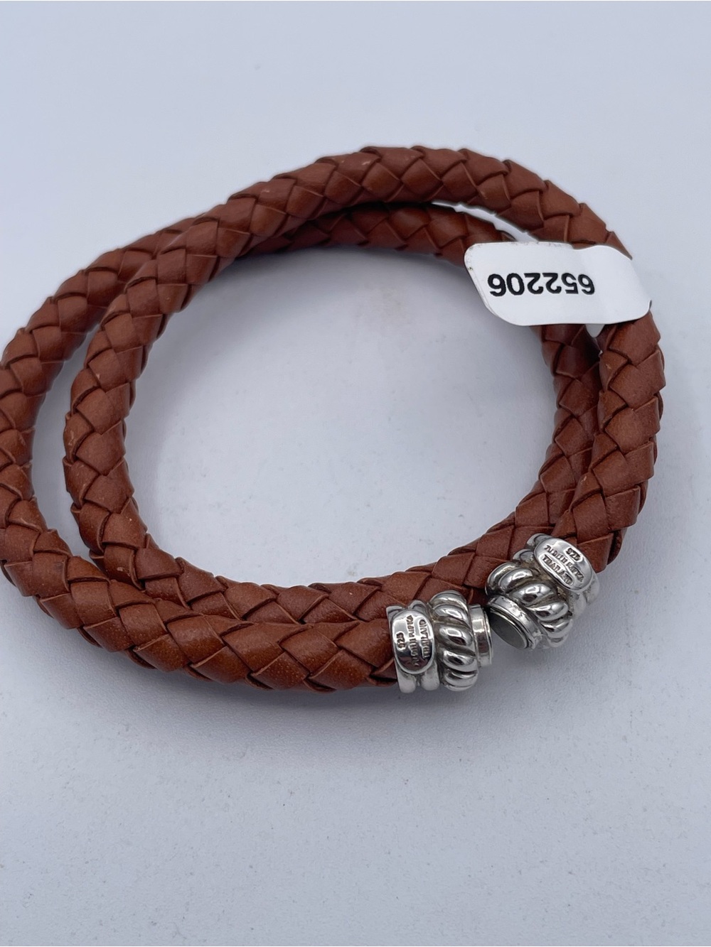 Judith Ripka 925 Sterling Silver Brown Braided Leather Wrap Bracelet Magnetic
